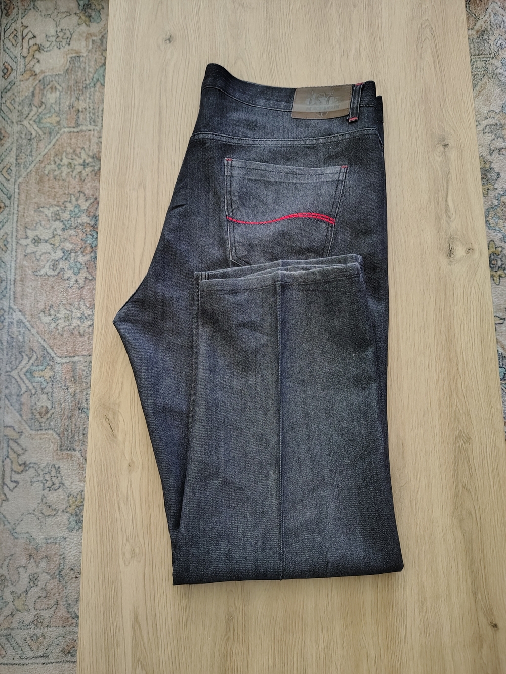 One Nation Black Wash Straight Leg Jeans Men's Size 46 Red Stitch
